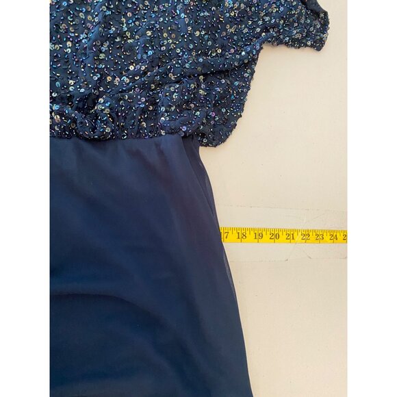 Jkara Formal Maxi Dress Navy Blue Heavily Sequined Chiffon Gown Size 10 - Picture 8 of 9